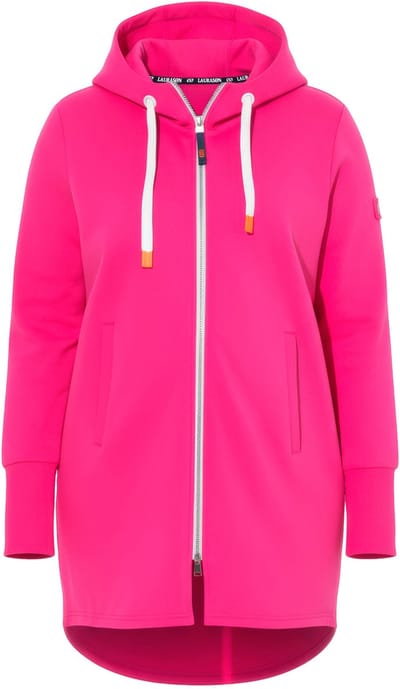 Laurasøn - Dames - Sweatjas lang model capuchon tailleband met trekkoord achter - Fuchsiaroze - Maat 40+
