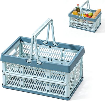 2 stuks kleine vouwdozen, vouwbox opvouwbaar met handvat, stapelbaar en ruimtebesparend, opvouwbare opbergkist voor keuken, badkamer, kantoor, slaapkamer en kledingkasten (blauw, klein formaat)
