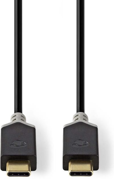 Nedis USB-Kabel - USB 3.2 Gen 1 - USB-C Male - USB-C Male - 60 W - 4K@60Hz - 5 Gbps - Vernikkeld - 1.00 m - Rond - PVC - Antraciet - Doos