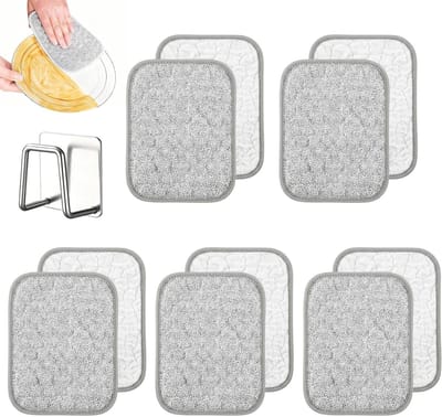 Set van 10 multifunctionele spoeldoeken met 1 afvoer, krasvrije staalwol, herbruikbare doekjes voor afwassen, ideaal voor keuken, tafelgerei en potten