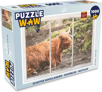 Puzzel Schotse hooglander - Doorkijk - Natuur - Legpuzzel - Puzzel 1000 stukjes volwassenen