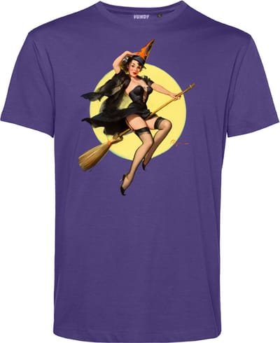 T-shirt Heks PinUp | Halloween Kostuum Volwassenen | Halloween | Foute Party | Paars | maat XS