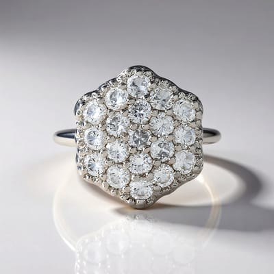 Cavill - Zilveren Ring Platina Geplateerd - 19 Cambodjaanse Zirkonen 2,762ct - Elegante Bloemring Ronde Briljant - Sprankelende Sieraden Dames