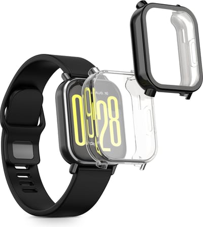 kwmobile 2x smartwatch hoes geschikt voor Xiaomi Redmi Watch 5 Active hoesje - Siliconen sporthorloge cover - Activity tracker case in transparant / zwart