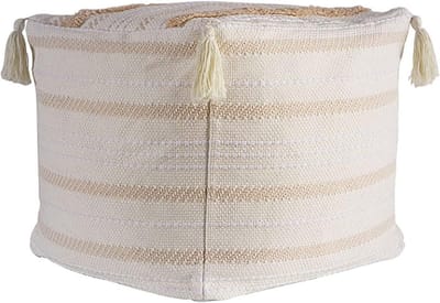 Ottomaanse Voetenbank - Poef Stoel - Woonkamer Decoratie - Getuft met Kwastjes - 45x45x40cm - Beige