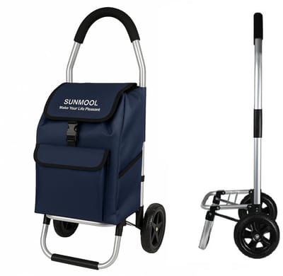 SUNMOOL Boodschappentrolley met Wielen - Shopping Trolley - Opvouwbaar - Afneembare Boodschappentas - Boodschappenwagen - Blauw