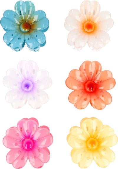 Haarsoires Haarspeld Haarklemmen 7cm – XL Bloemvorm – Wit Roze Geel Blauw – Set van 6 - Haarclip Klem - Hair Claw - voor Opsteken Haar - Hair Clip - Decoratieve Haaraccessoire