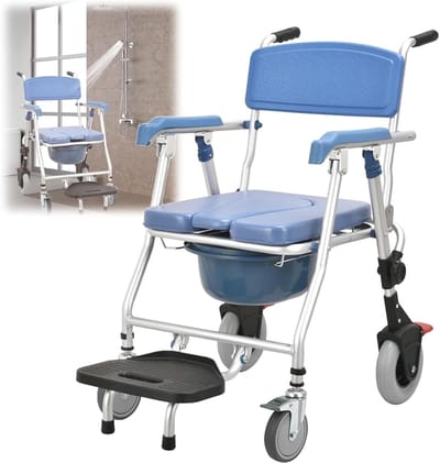 Mobiele Toiletstoel - Douchestoel Commode - Veilige Mobiliteit - Opvouwbaar Lichtgewicht - 150kg Draagvermogen - Blauw