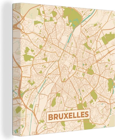 Canvas Schilderij Kaart - Brussel - Brussel - Plattegrond - Stadskaart - 20x20 cm - Wanddecoratie
