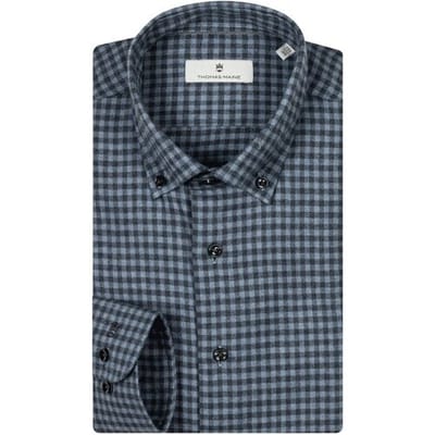Thomas Maine Overhemd Torino Twill Flanel Gingham Check Button-Down Navy-Blauw / male