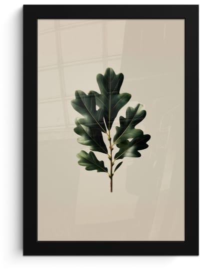 Poster in lijst - Fotolijst 20x30 cm - Posters - Eikenbladeren - Beige - Groen - Golvende randen - Posterlijst zwart - Decoratie - Wanddecoratie woonkamer - Muurdecoratie slaapkamer