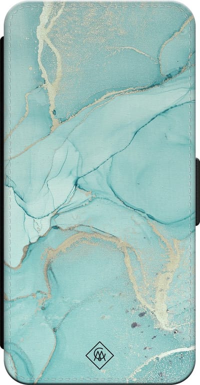 Casimoda® bookcase - Geschikt voor iPhone 15 - Hoesje met pasjeshouder - Marmer mint groen - Mint - Kunstleer