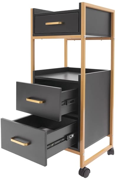 Linkforu - 3-laden Kapperstrolley - Salonwagen - Opbergwagen – Organizer - Gereedschapskar met Wielen - Zwart – Wit – Grijs - 36x32x87 cm