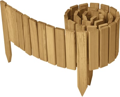 Garronda Rollborder - Flexibele houten - Gazonafscheiding - Palissade padenafscheiding - kan worden ingekort - Lichtbruin - Hoogte: 20 cm, hekje 200 cm - GD-BRU-RollborderF200