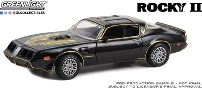 Greenlight 1979 Pontiac Firebird TA Trans Am Black with Hood Phoenix Rocky II 1979 Movie 1:24 Scale Diecast Model Car