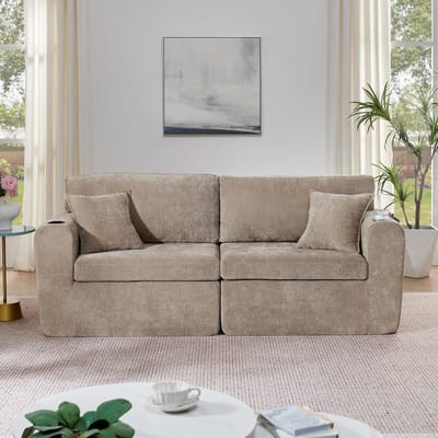 STILVORA Zitbank 2-Zits - Compact Relaxsofa Met Usb, Bekerhouder En Zijvak - Voor Woonkamer En Appartement - Chenille Bruin