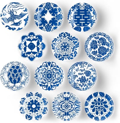Set van 12 Blauw-Witte Porseleinen Koelkastmagneten voor Magnetische Borden, Witborden en Keukenaccessoires, Perfect als Cadeau voor Kinderen en Volwassenen