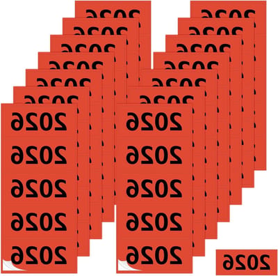 Jaargetallen stickers 2026 - 200 zelfklevende etiketten voor markering van mappen, documenten en opslag, formaat 60 × 25 mm