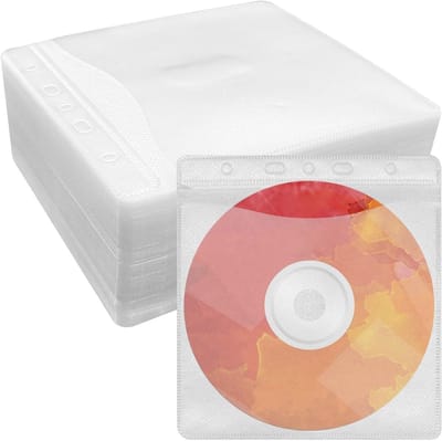 Pack van 100 CD/DVD Hoezen, Dubbelzijdige Plastic Covers voor CD Opslag, Transparante Bescherming voor Lege CD's en DVD's