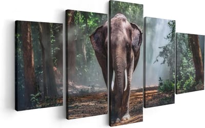 Artaza Canvas Schilderij Vijfluik Olifant In Het Bos - 100x50 - Foto Op Canvas - Canvas Print