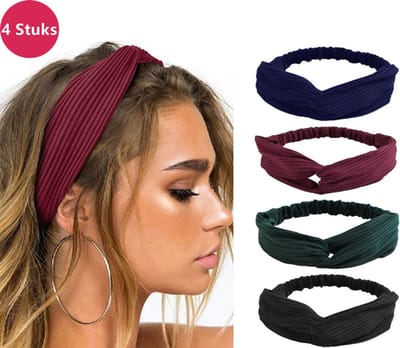 LIXIN Set van 4 stuks - Dames haarbanden - Kleur 9 - Knoop cross knitted haarbanden - Dames - Haarband volwassenen - Elastisch - Vrouwen - Meisjes - Yoga - Haaraccessoires