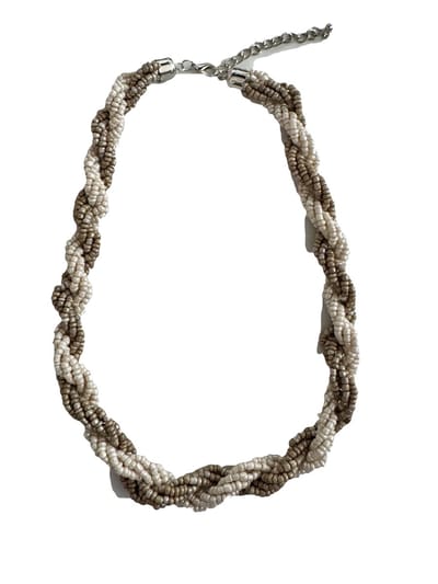 Petra's Sieradenwereld - Ketting gevlochten rocailles grijs-crème (1030)