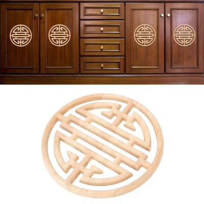 Applique en Bois Sculpté Style Vintage Chinois Décalcomanie Sculpture sur Bois Meuble Porte d'Armoire Décoration Intérieure brown