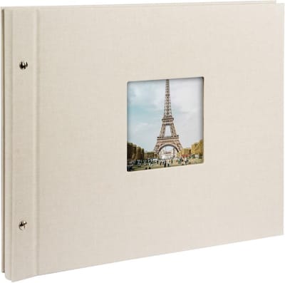 Fotoalbum met uitsparing - Fotoboek Linnen - Herinneringen Vastleggen - Zelf Ontwerpen Pagina's - 39x31 cm - Zandgrijs