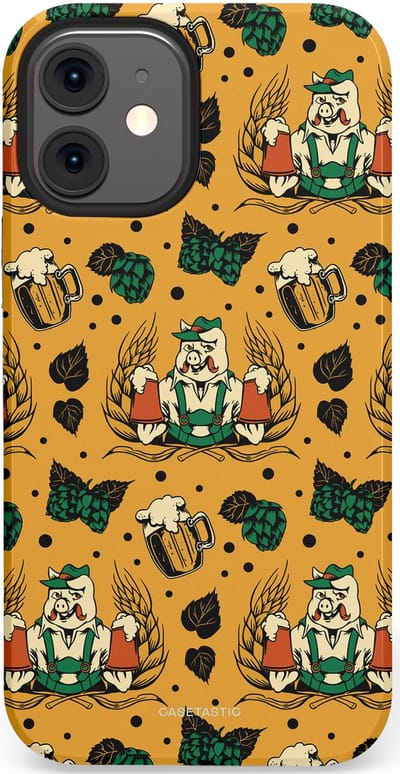 Casetastic hoesje geschikt voor Apple iPhone 12 Mini - Dubbellaagse bescherming - Oktoberpret - Fashion Case - Goud Taupe Donkergroen Donkergrijs
