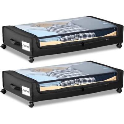 VEVOR Opbergtas voor onder het bed van Oxford-stof, 2 stuks oprolbaar (770 x 470 x 173 mm), opbergvak voor onder het bed met transparant deksel, mobiele opbergdoos voor kleding en schoenen