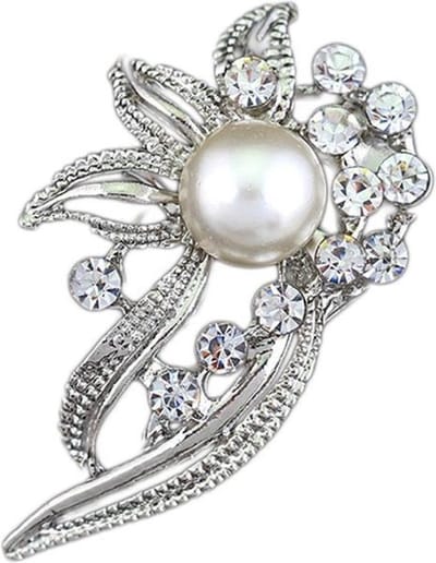 Fako Bijoux® - Broche - Bloem Met Parel - 24x41mm - Zilverkleurig