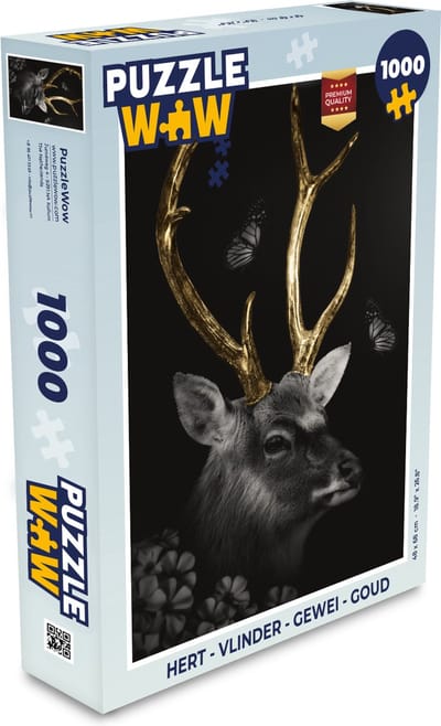 Puzzel Hert - Vlinder - Gewei - Goud - Legpuzzel - Puzzel 1000 stukjes volwassenen