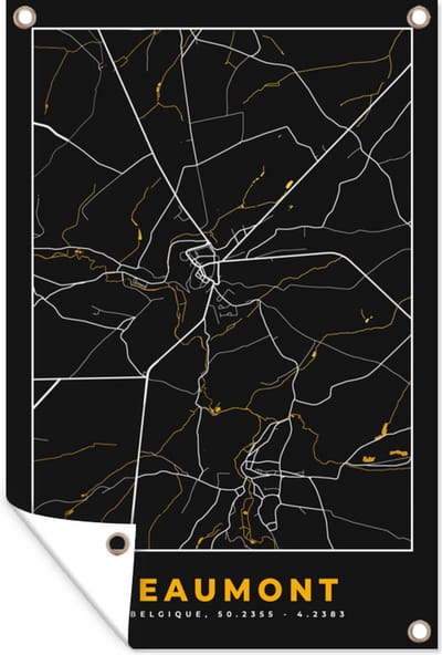 Muurdecoratie Black & gold - Stadskaart - Beaumont - Plattegrond - Kaart - 120x180 cm - Tuinposter - Tuindoek