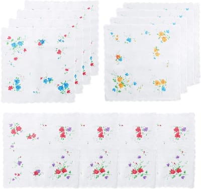 12 x katoenen zakdoeken voor dames, vintage bloemenpatroon, ideaal voor bruiloften, feesten en dagelijks gebruik