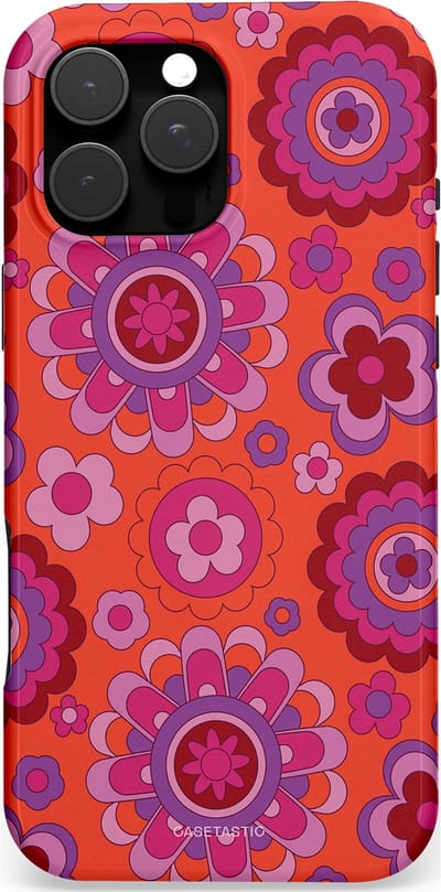 Casetastic hoesje geschikt voor Apple iPhone 16 Pro Max - MagSafe - Dubbellaagse bescherming - Retro warmte - Fashion Case - Rood Lavendel Roze