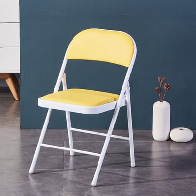 Opklapbare stoel met kussen Stalen frame opklapbare stoel met kussen geschikt voor thuis op kantoor binnen en buitenactiviteiten draagvermogen 75 kg geel PU bekleding