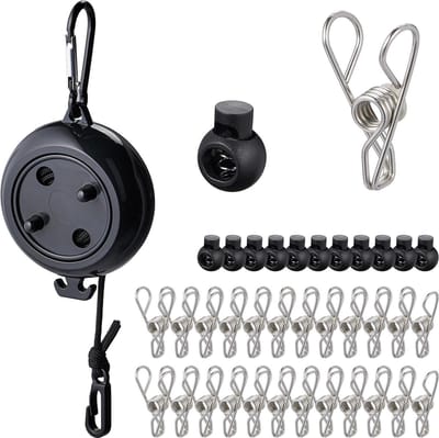 Extendible 7.8m Roll-up Drying Line for Camping and Travel - Black