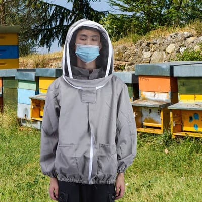 MTTproducts - Bijenteelt Beschermende Sluier - Imkerpak - Ademend - Grijs - Insectenbescherming - Geschikt voor bijenteelt - Gemiddelde maat