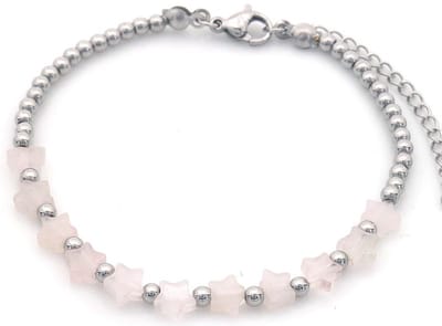 Armband – verstelbaar – RVS – roestvrij staal – zilverkleurig – roze - sterretjes - 16-19cm – cadeau – geschenk – feest – feestdagen