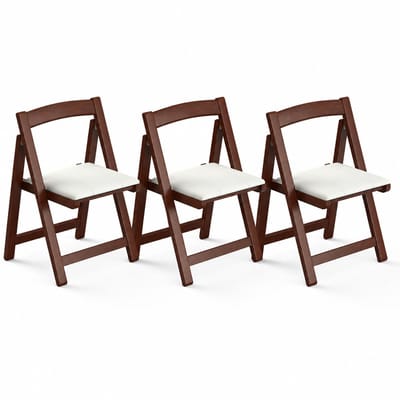Houten klapstoelen met kussen – set van 3 – Draagbare opvouwbare kussenstoel – met houten frame –moderne gewatteerde eetkamerstoel – voor keuken, kantoor, bruiloft, feest, eetkamer, eenvoudige montage