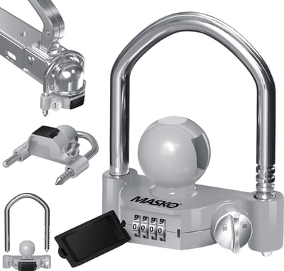 MASKO® Disselslot - Trekhaakslot - Koppelingsslot -Aanhangwagenslot Combinatieslot met 4-cijferige code voor gangbare aanhangerkoppelingen eenvoudig te monteren Diefstalbeveiliging voor caravans en aanhangwagens - Grijs