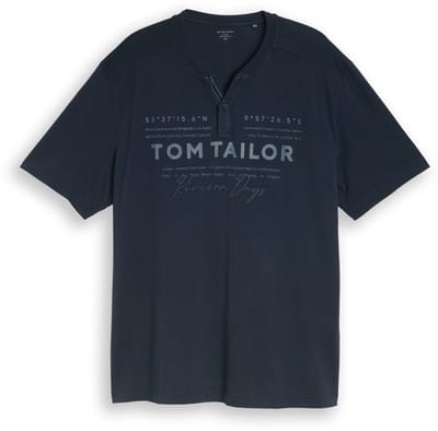 Tom Tailor - Plus Size - Henley-T-shirt in used-look - Maat 2XL - sky captain blue