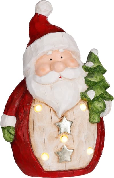 Rode Kerstman met LED Verlichting In Zijn Buik - 27,5 x 15 x 41 cm