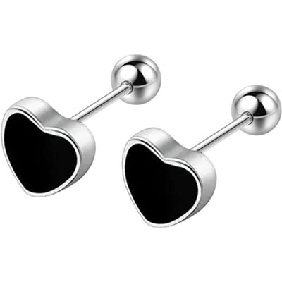 925 Zilver Zwart Hart Ster Ronde Stud Oorbellen voor Vrouwen Verloving Luxe Kwaliteit Sieraden Voorkomt Allergieën gray