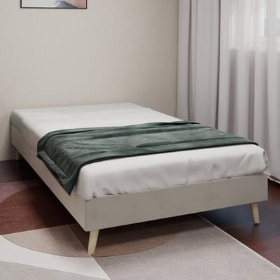 MODENUIT Bedframe 90x200 cm – Zonder hoofdbord – Lage basis – Stof en metaal – Modern design – Zonder matras – Beige