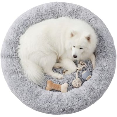 JOYFURNOS Ochama pluizig kalmerend donut hondenbed met afneembare en wasbare hoes, grijs