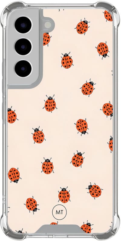 Hoesje (shockproof) geschikt voor Samsung Galaxy S22 - Lieveheerstbeestjes - Extra sterke case - TPU/polycarbonaat - Print - Beige, Transparant