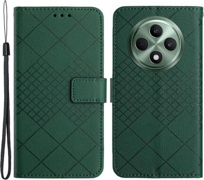 Coverup Hoesje - Geschikt voor OPPO Reno12 F 5G Hoesje - Coverup Rhombus Book Case - Groen
