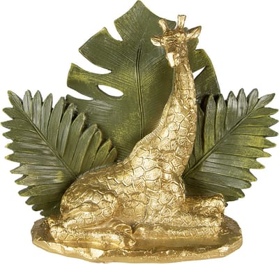Clayre & Eef Beeld Giraf 19 cm Goudkleurig Groen Polyresin