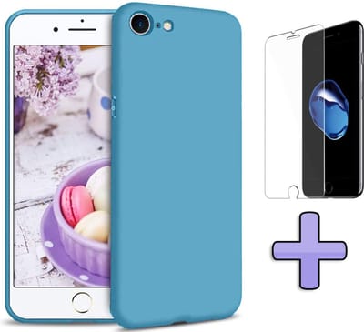 HB Hoesje Geschikt voor Apple iPhone SE (2020) Blauw - Siliconen Back Cover / Glazen Screenprotector